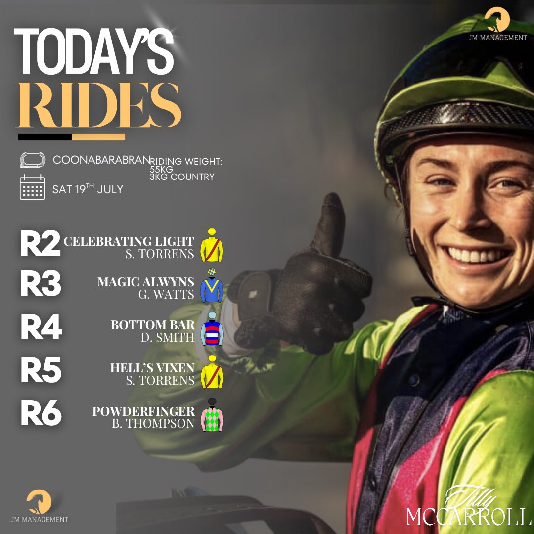 Promising apprentice <a href="/tillymccarroll/">Tilly McCarroll</a> heads to Coonabarabran. She has a nice book of rides. 4 under $10. Expecting to around the mark a few times today. Looking at trying to find success but also learn and grow as a rider. She’s coming closer to 100 career rides.