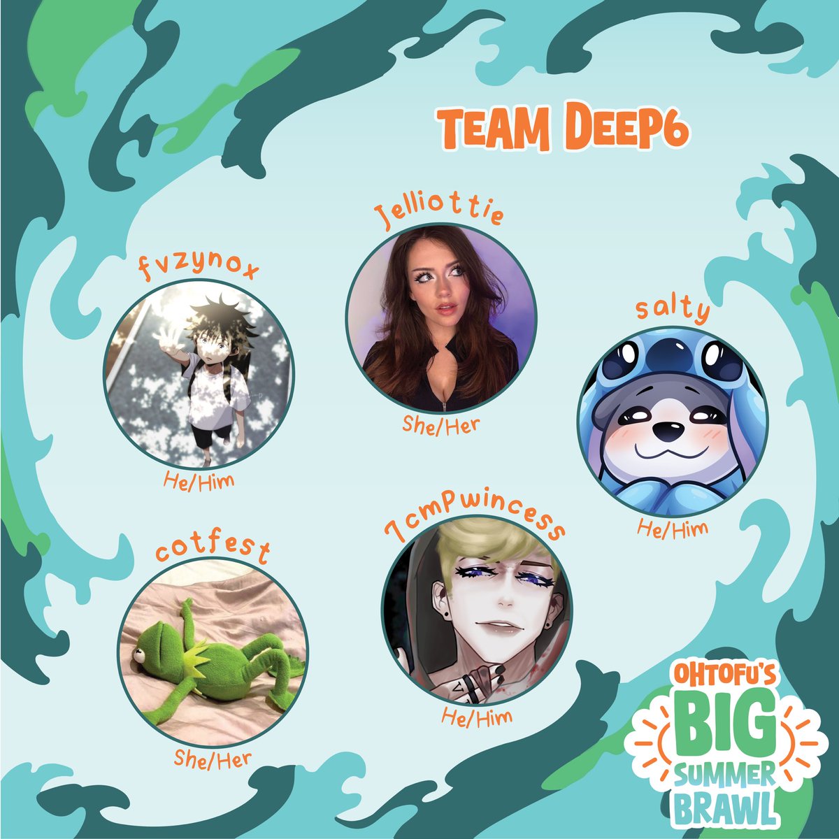 Jelliottie's tweet image. i’m gonna be competing in @OhTofuOfficial ‘s Big Summer Brawl Tournament with my team during the first 2 weekends of August! Team Deep6 are gonna COOK 🔥