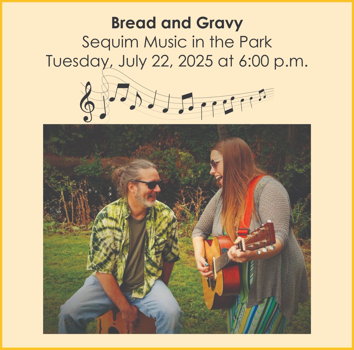VisitSequim's tweet image. Join us for Music in the Park on Tuesday, July 22 at 6 pm at the James Center for the Performing Arts at Carrie Blake Park for the "home cooked comfort music for the soul" by Bread and Gravy.  See the full summer schedule at ow.ly/rN5W50W6HSh