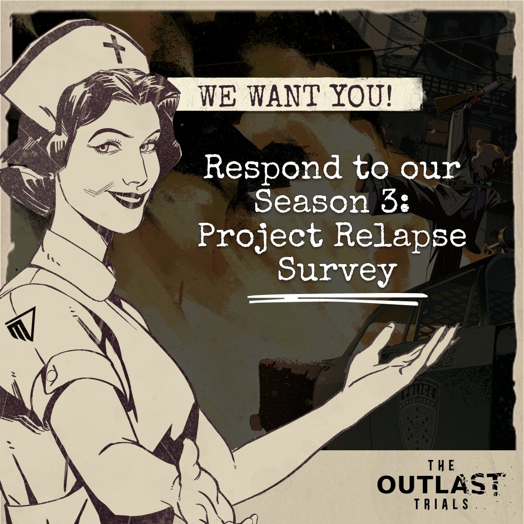 TheRedBarrels's tweet image. We want you! 🗳️ Give us your feedback on Season 3: Project Relapse in #TheOutlastTrials as we continue to improve the Trials experience. Every insight counts and your voice helps shape what comes next!
👉 forms.office.com/r/2hzfvaLQ3J
#OutlastTrials #ProjectRelapse #HorrorGames…