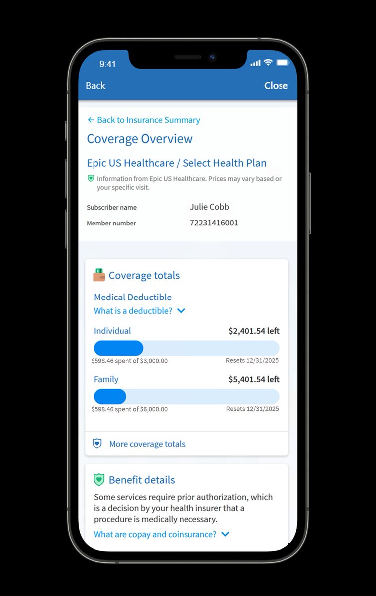 HeyEpic's tweet image. Today, @Humana became the first commercial insurer to share health plan information directly in MyChart.

Members can track deductible and out-of-pocket costs, pull up a digital ID card at the pharmacy, tap into health plan resources, and more—right in their healthcare provider&apos;s…