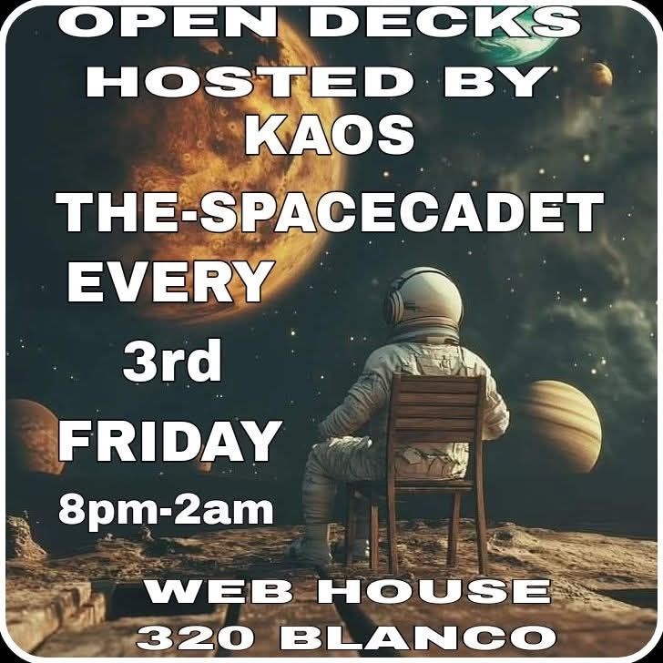 Web_House's tweet image. FRIDAY, JULY 18TH, 2025 - OPEN DECKS @ WEB HOUSE CAFÉ &amp;amp; BAR
Host, DJ Kaos-The SpaceCadet bringing Open Decks to your Friday night from 8PM-2AM.
Djs: all you need to bring is your music. Kaos &amp;amp; We House provides everything else. Patrons: Come enjoy amazing music, eats &amp;amp; drinks.