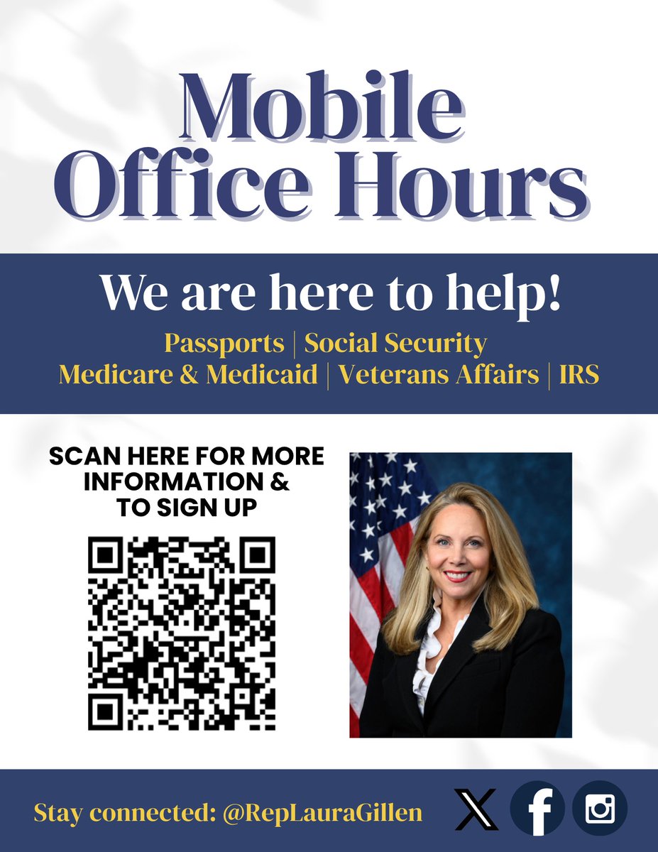 RepLauraGillen's tweet image. Team Gillen is bringing Mobile Office Hours to Bellmore!
Need help with passports, Social Security, VA benefits, Medicare, or any issue with a federal agency? Stop by!
📍 Bellmore Memorial Library, 2288 Bedford Avenue, Bellmore, NY 11710
📅 Saturday, July 19th, 2025
🕒 10am…
