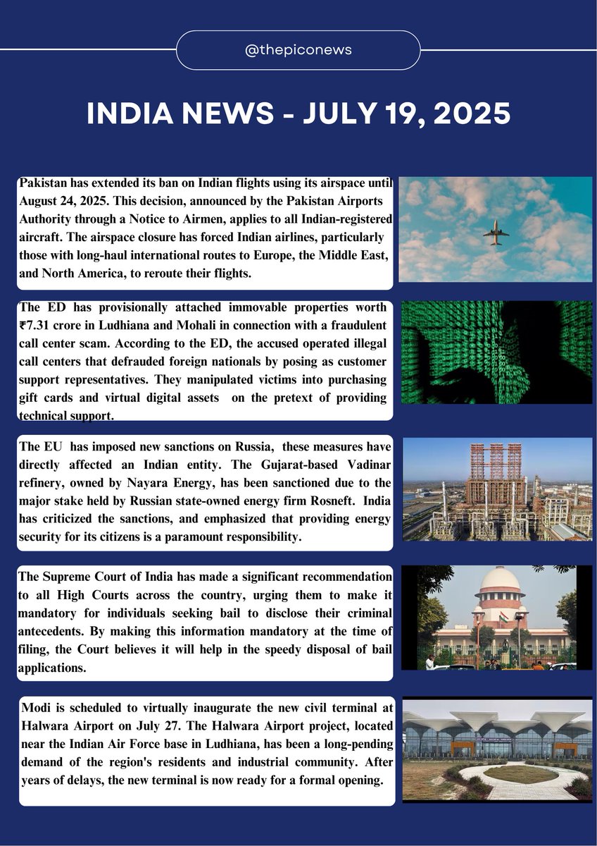 ThePicoNews's tweet photo. #indianews #Pakistan #NOTAM #airspace #EnforcementDirectorate #callcenterscam #EU #SanctionRussia #refinery #NayaraEnergy #SupremeCourtofIndia #recommend #bail #Modiji #halwara #Airport https://t.co/lBKgd5uTjW