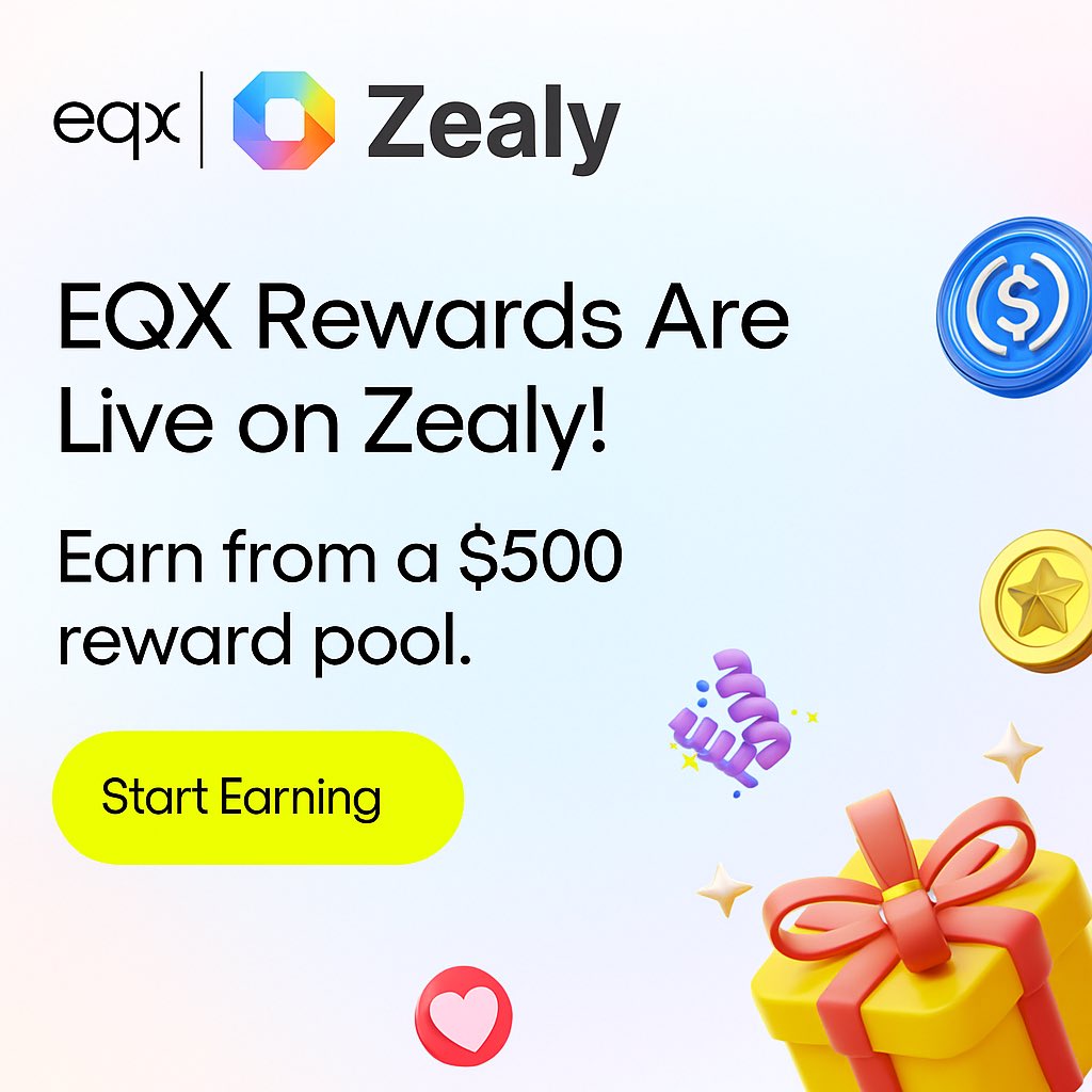joinEQXchange's tweet photo. 🚨EQX Zealy Quest is Heating Up! 🚨

Quests are live and rewards are already being claimed 🙌

✔️Quest Highlights:
•First trade? You could’ve earned 5 USDC 👀
•Explored 3 different tokens? You’re getting closer…
•Holding $100+ and staying active? Diamond Hands status unlocked 💎

This campaign is for real traders only, and it ends August 29.
Don’t wait until the last minute! ⏳

👇Quick Poll – Let Us Know Where You’re At:

📊Which Zealy Quest have you completed so far?
1️⃣Quest 1: First Trade
2️⃣Quest 2: Explore 3 Token Pairs
3️⃣Quest 3: Diamond Hands Challenge
4️⃣None yet — joining now!

Let’s see who’s leading the charge 💪
