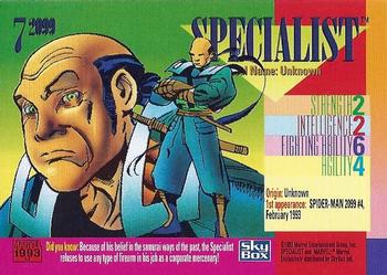 AustinGorton's tweet image. Card 7-2099: Specialist

What a bland, generic codename.

For all that the 2099 books missed in its depiction of the future, making the central villain of the imprint a corporation only grows more prescient with time.

Scans via @tradingcarddb
#TradingCardADay #MU4 #Marvel2099