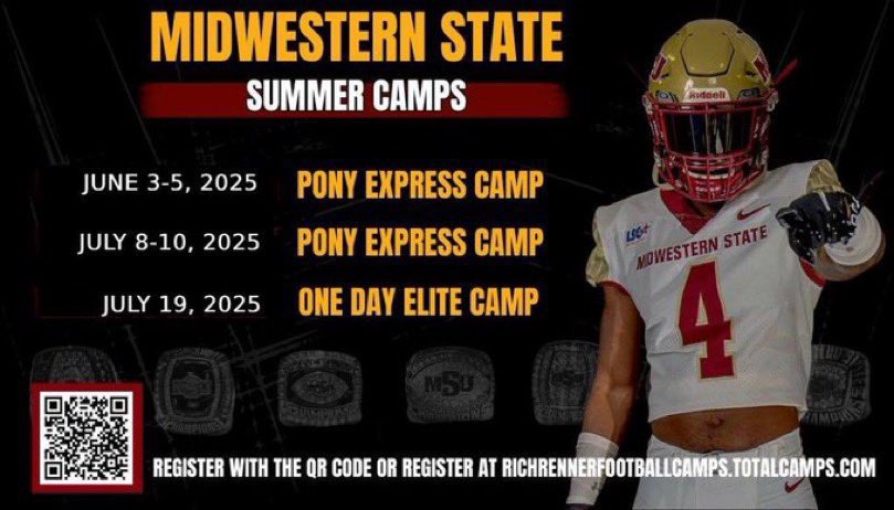 🚨The Midwestern State Elite Camp is tomorrow July 19th, 2025 here on campus at the Robert Grays Practice Fields. $50. Registration starts at 12pm.  Walk ups are welcomed! Come out and ball in front of our Staff and you just may walk away with offer! #BagSzn💰🎒 #StangGang🤘🏾🐎