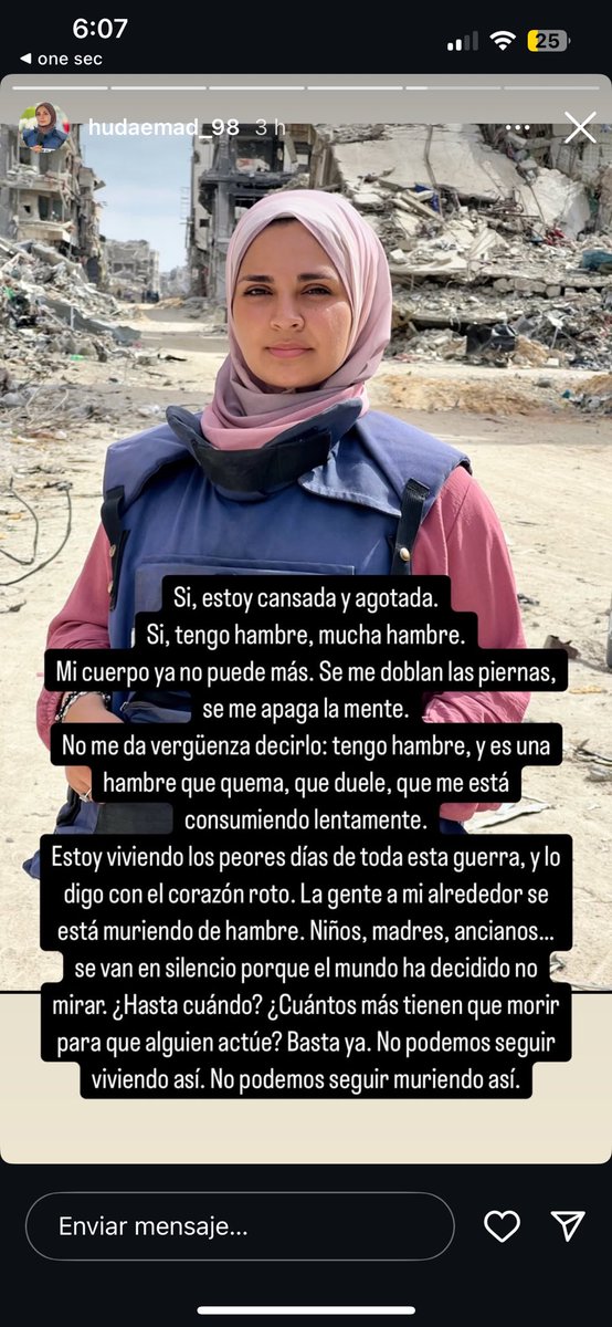 Que doloroso este mensaje de la colega Huda, palestina que está cubriendo el genocidio en la franja de Gaza para medios como <a href="/WRadioColombia/">W Radio Colombia</a>. El Estado de Israel nunca tendrá perdón