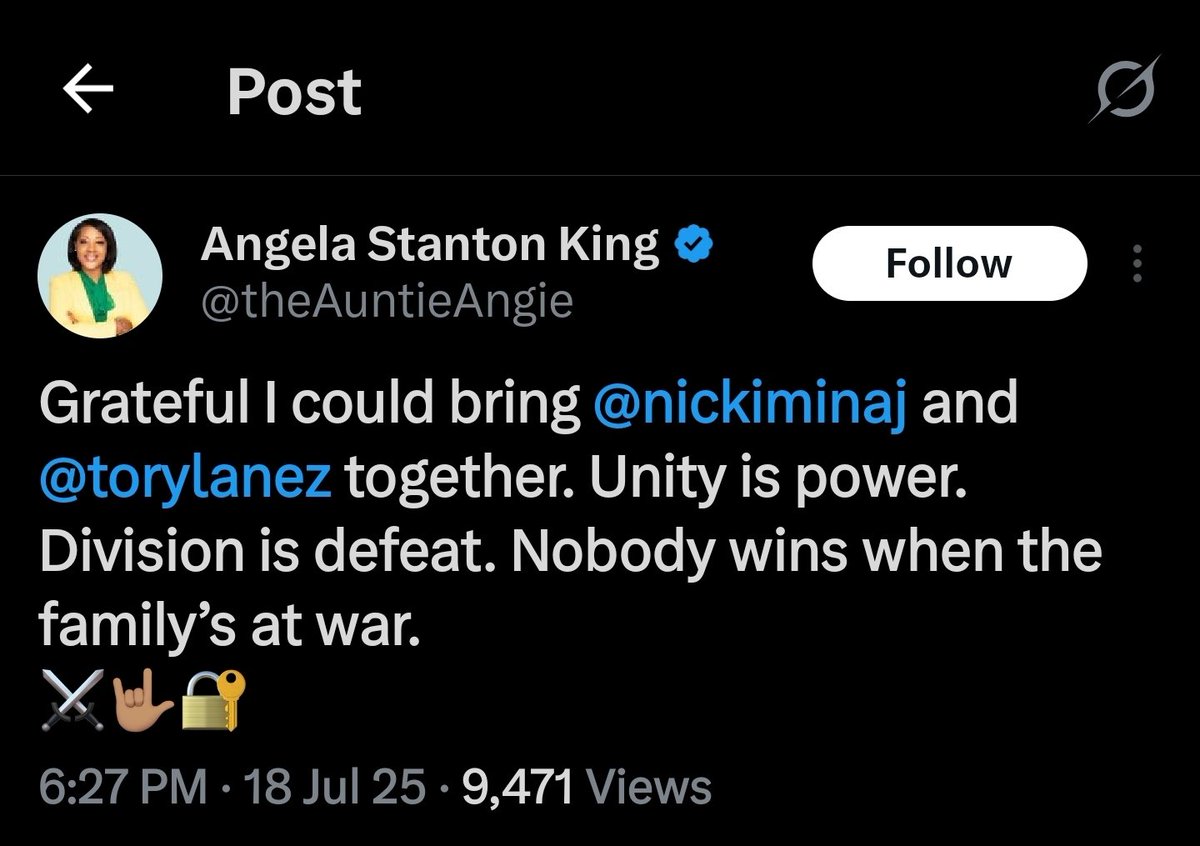 QueenRadioX's tweet image. 👀| Angela Stanton King in new post regarding @NICKIMINAJ & @torylanez. #FreeTory ☔️🦄