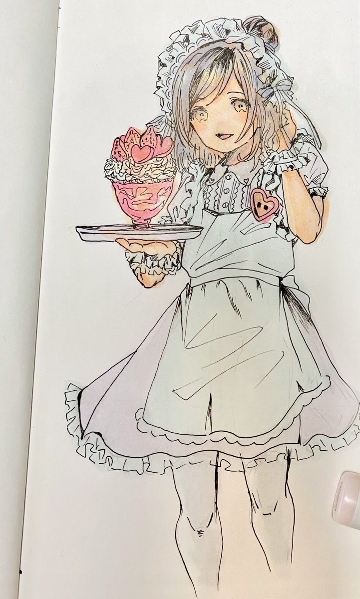 takatakasago's tweet image. ※女装の絵です
先日載せたホワの絵のラフと塗り過程とおまけ