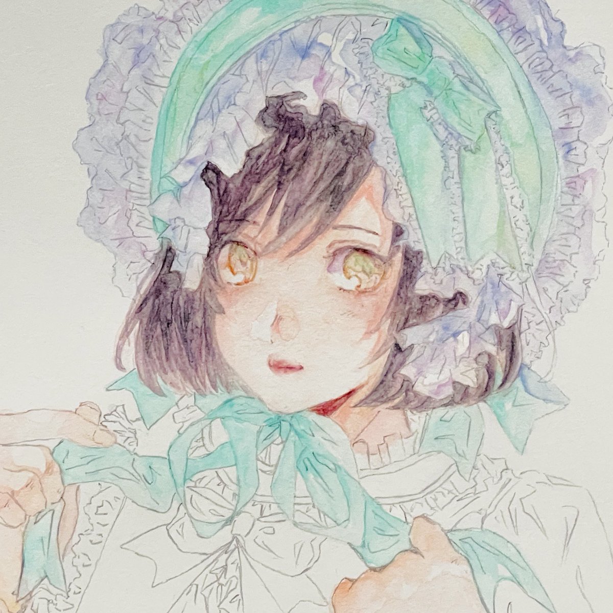 takatakasago's tweet image. ※女装の絵です
先日載せたホワの絵のラフと塗り過程とおまけ