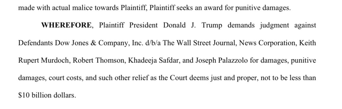 dannyctkemp's tweet image. Trump seeks $10 billion in damages from Rupert Murdoch and WSJ over Epstein story