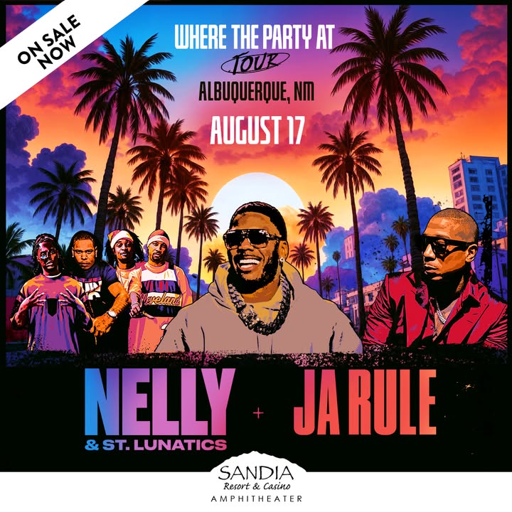 It's about to get Hot in Herre! 🔥

The party's at the Sandia Amphitheater on August 17th when Nelly &amp; St. Lunatics + Ja Rule bring the Where The Party At Tour to the 5-0-5! 🎉🎤🎶

Tickets are selling fast! Get yours before they're gone!

🎟️ bit.ly/4kRKoLQ
