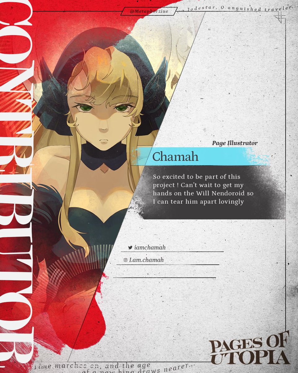 Pages of Utopia: A Metaphor Zine (@metaphorzine) on Twitter photo π Travelers, it's time to meet another of our wonderful artists:
π¦· Meet Chamah! We love how dynamic and versatile their works are, regardless of fandom, and are so glad to have them on Pages of Utopia!
twitter: <a href="/iamchamah/">Chamah π Otakuthon 1810</a>
ig: @/i.am.chamah
#metaphor #γ‘γΏγγ‘γΌ π Travelers, it's time to meet another of our wonderful artists:
π¦· Meet Chamah! We love how dynamic and versatile their works are, regardless of fandom, and are so glad to have them on Pages of Utopia!
twitter: <a href="/iamchamah/">Chamah π Otakuthon 1810</a>
ig: @/i.am.chamah
#metaphor #γ‘γΏγγ‘γΌ