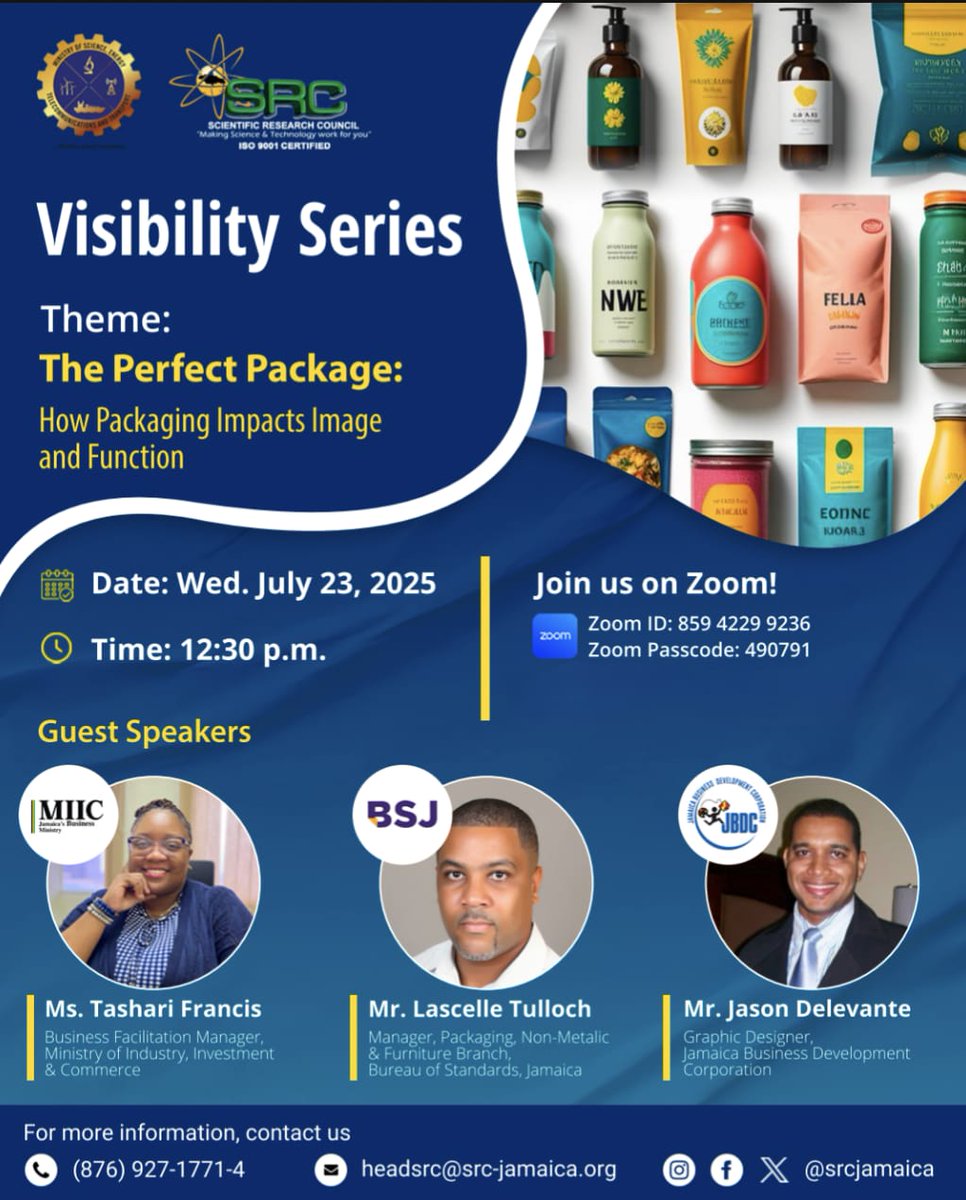Join the SRC on Zoom on Wednesday, July 23 at 12:30  for another of our Visibility Series on The Perfect Package: How Packaging Impacts Image and Function. #packaging #marketing #function #business #Jamaica