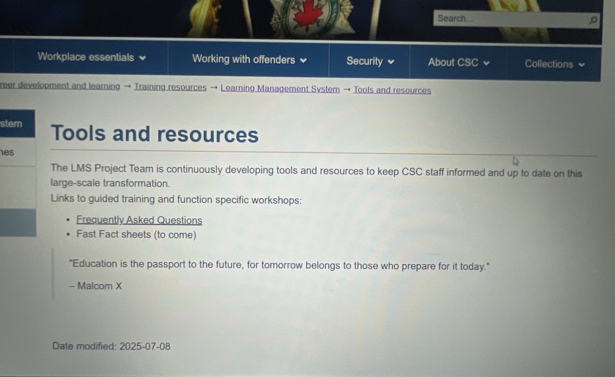 ElJonesPoet's tweet image. I promise you’re not ready for this one. Correctional Services Canada quotes Malcolm X on an internal page for the Learning Management System.