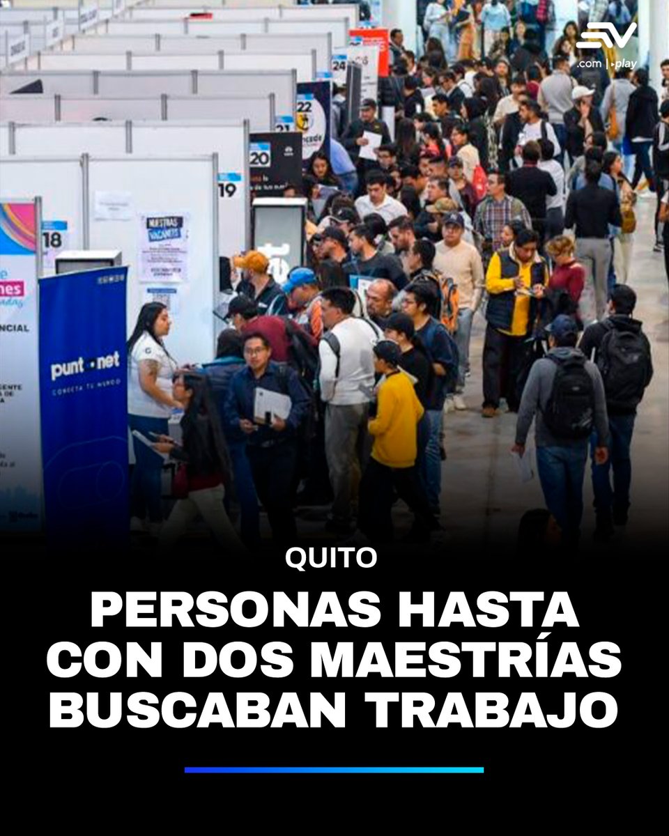 💼 La Feria de Empleo de Conquito ofreció 2 080 vacantes y atrajo a más de 17 500 personas, desde bachilleres hasta profesionales con maestrías 📎 Una muestra del duro panorama laboral. ▶️ bit.ly/4eTsk1Y
