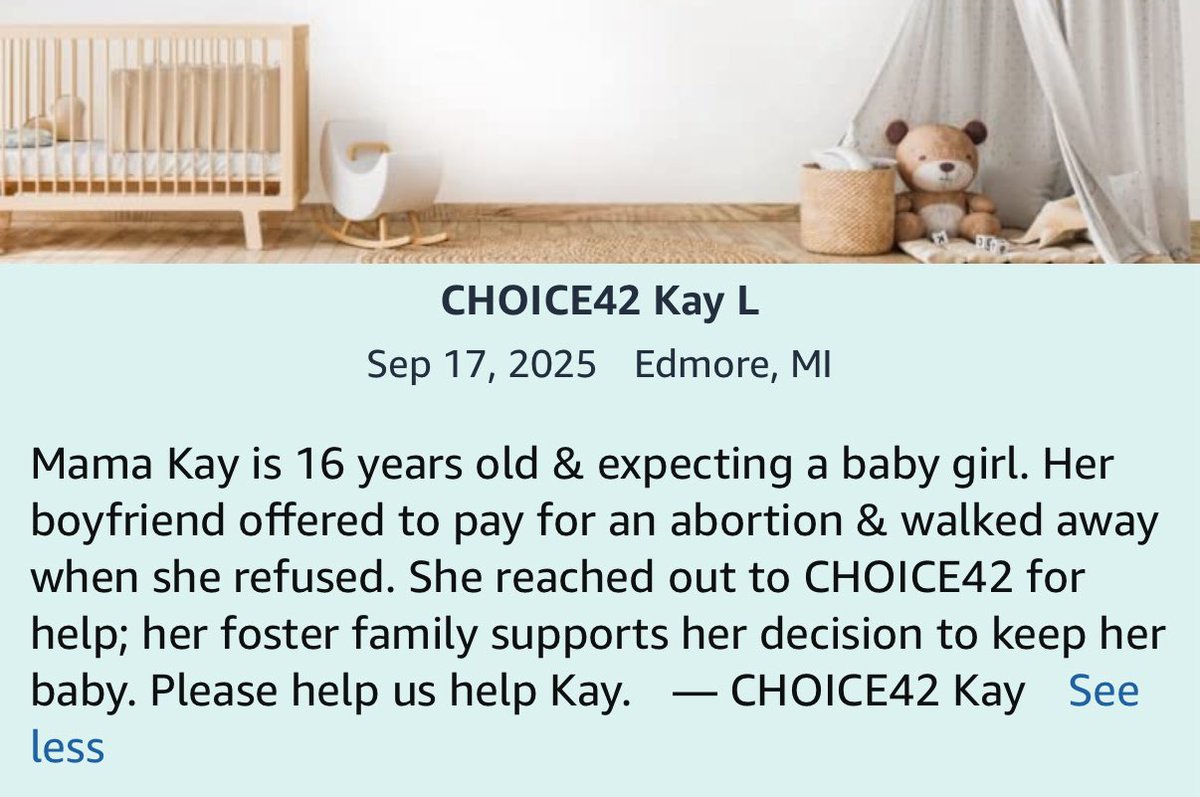 ChoiceForTwo's tweet image. Mama Kay is a courageous young woman… and thank God for her amazing foster family.
If you would like to support Kay, please find the link to her baby registry below! Anything you purchase will be delivered directly to her. Thank you!
amazon.com/baby-reg/choic…
#abortion