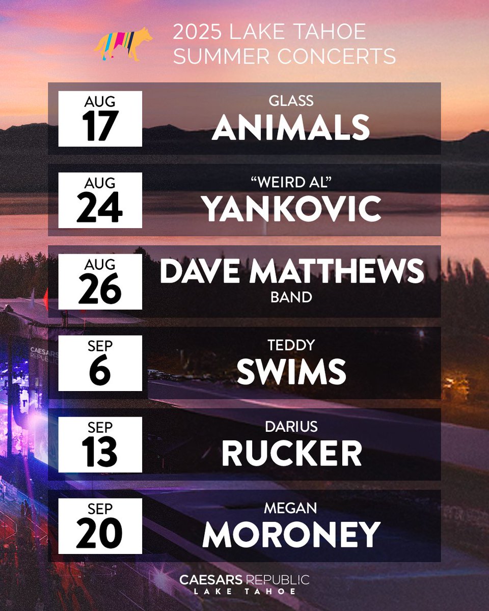 The 2025 Summer Concert Series at Lake Tahoe Amphitheatre is here!

We can't for for you all to join us for nights under the stars and the best music your ears can hear.