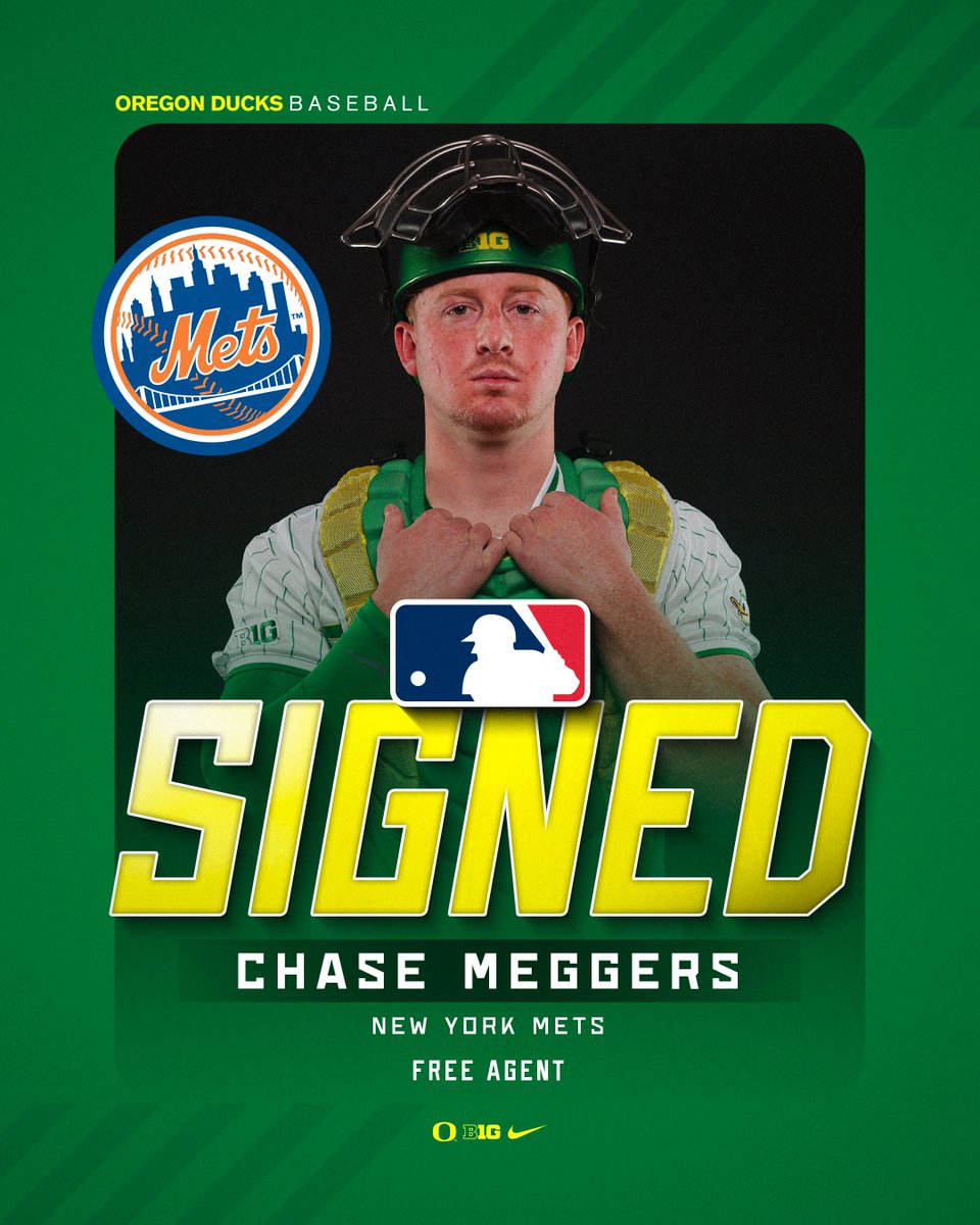 OregonBaseball's tweet image. 𝐌𝐞𝐠𝐠𝐬 𝐢𝐬 𝐚 𝐌𝐞𝐭
Congrats to Chase Meggers who is signing a free agent deal with the @Mets. That's 3 Ducks in the New York Mets organization. #GoDucks