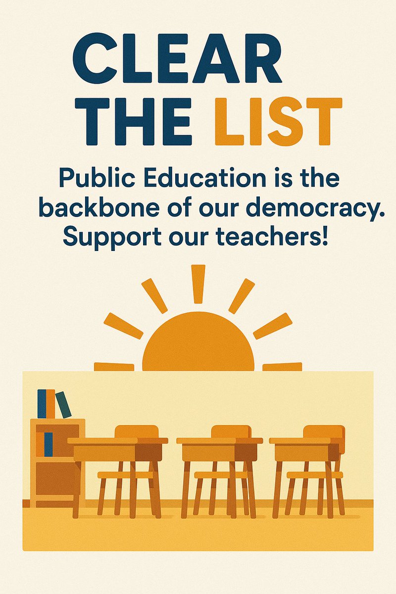 Support teachers, #ClearTheList
Teachers are prepping for school under historic financial constraints &amp; still pouring their hearts into our kids’ futures. 
#PublicEducation is the backbone of democracy. 
Post lists below, follow &amp; support each other! 
Repost to amplify! 📚🍎