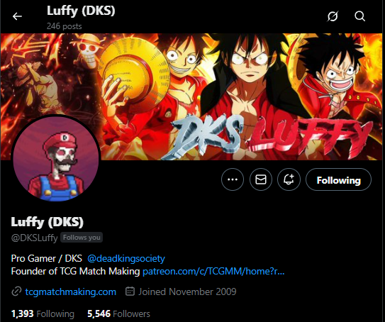 Welcome to the Commonwealth <a href="/DKSLuffy/">Luffy (DKS)</a> ! 💀👑
This Chad joined today and already has a full <a href="/DeadKingSociety/">Dead King Society</a> branded profile! Sick PFP, x handle, "(DKS)" in name, DKS in banner, DKS mentioned in bio. Full package, love to see it! 
Welcome brother 💀👑