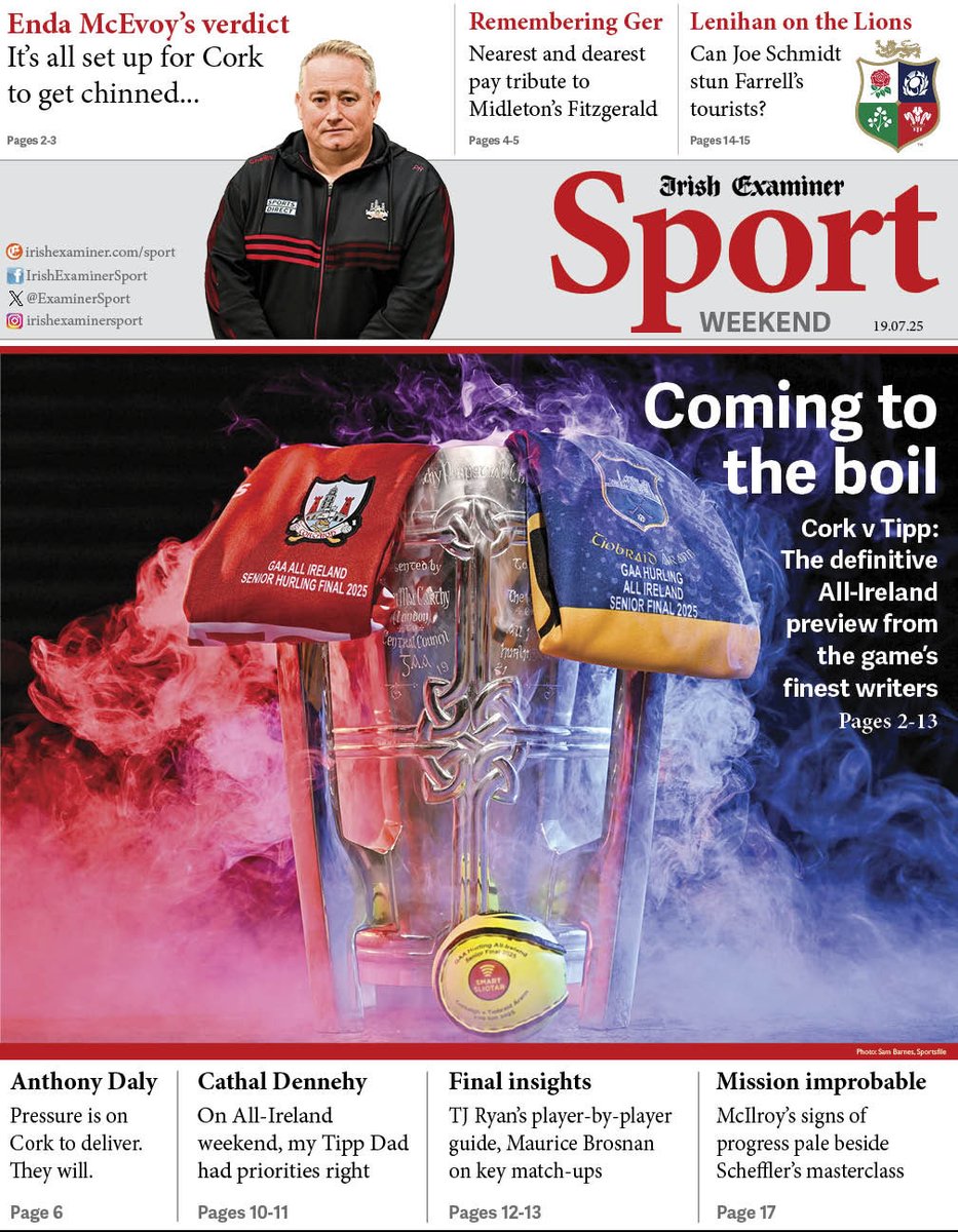 tonyleen's tweet image. Past the midnight hour and here’s what giddy @OfficialCorkGAA and @TipperaryGAA fans will be waking up to - a blinding build-up from @ExaminerSport to the All-Ireland SHC final. Enjoy this and it…