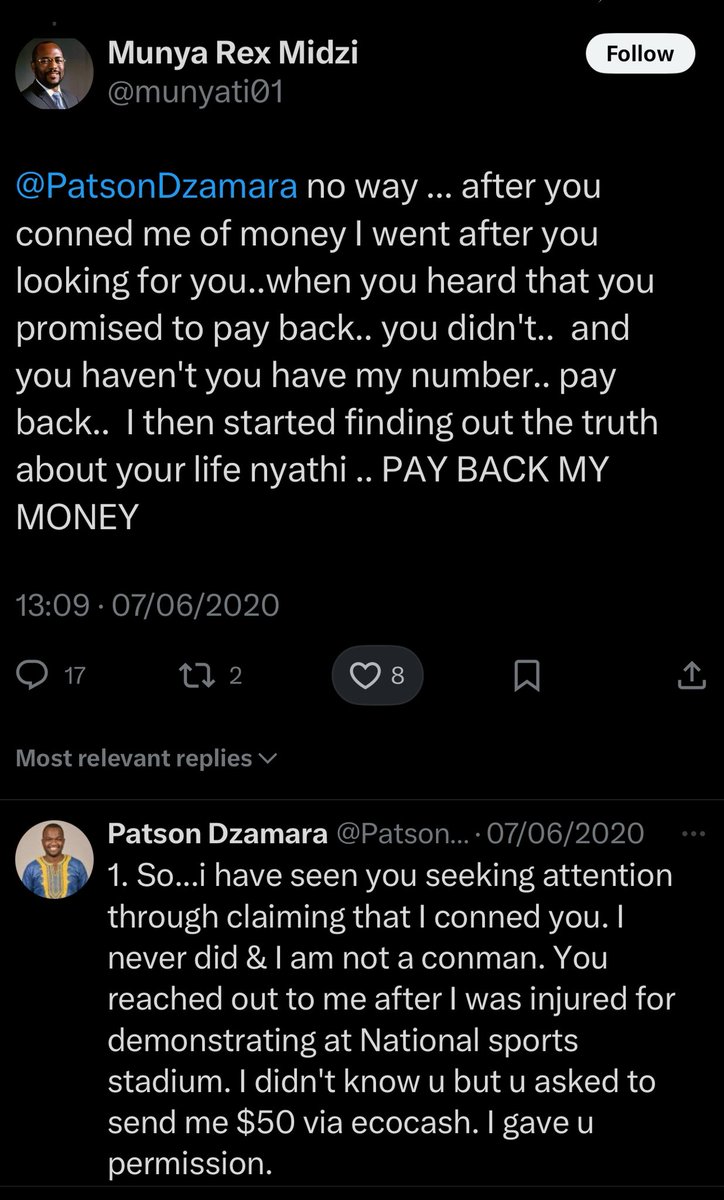 No, you're lying. This is you trying to embarrass Patson Dzamara over the $50 you donated to him and later used it against him.