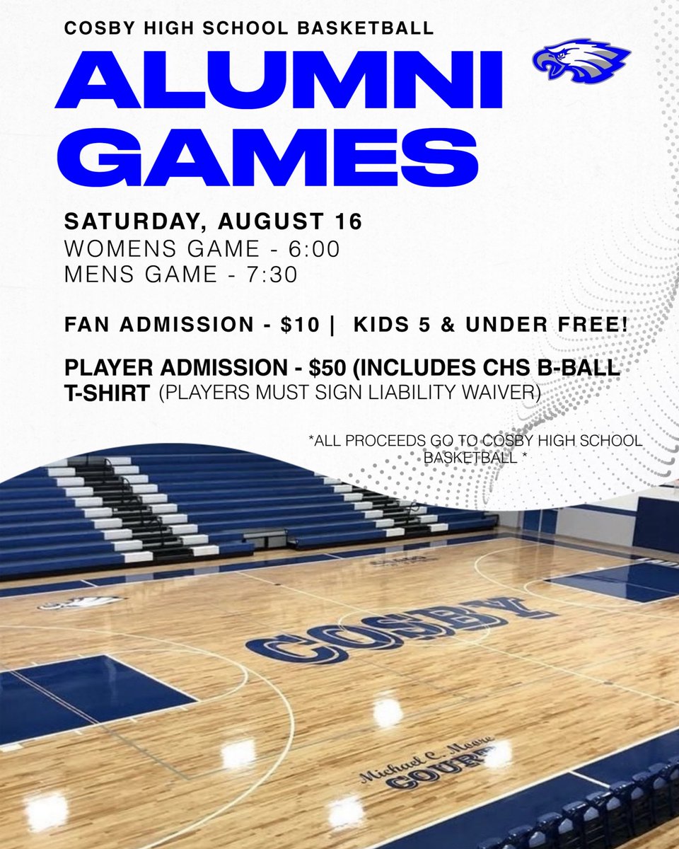Both Cosby Basketball Programs will be hosting Alumni Basketball Games on Saturday, August 16th! You must be Cosby Basketball Alumni! All players will need to sign a liability waiver.  

To register, contact:

Coach Cody Lowe (423) 608-6035 
Coach Kurry Cody (865) 322-6115