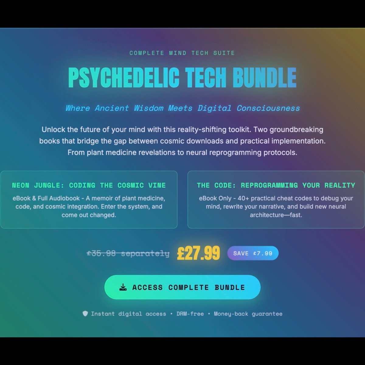 gailmoon's tweet image. “Where code meets consciousness.”
Audiobook + ebook + bonus mood board
For seekers, hackers, and those ready to reprogram their reality.

payhip.com/SimpaticoPubli…


#NeonJungle #PsychedelicTech #RealityHacker #PlantMedicine #ConsciousnessTools #NeuroscienceBooks