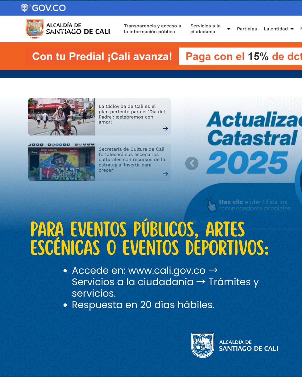 MovilidadCali's tweet photo. ¿Vas a organizar un evento en Cali?
Antes de comenzar, asegúrate de tener todos los permisos necesarios ✅
📆 Haz tu solicitud con tiempo y ten clara la info requerida.
#EventosCali #MovilidadCali #AlcaldíaDeCali https://t.co/VrZhh31Ed4