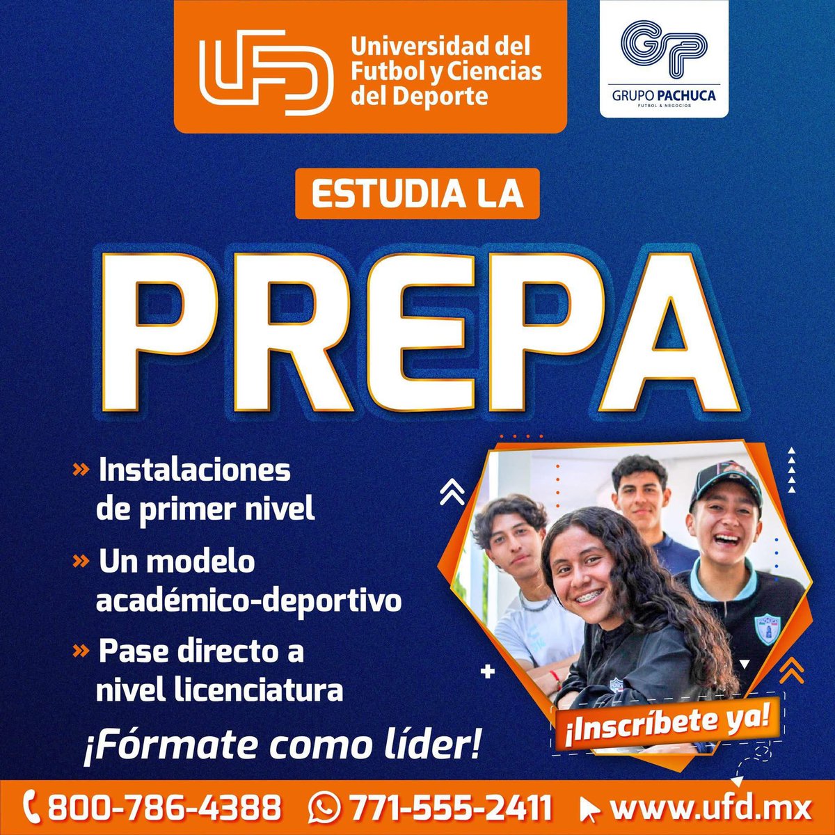 Desarrolla todo el potencial, tanto académico como deportivo, en un entorno que promueve disciplina, esfuerzo y superación. ⚽🎓

🎓 Diferentes perfiles para tu mejor comodidad.

🌐 Conoce más sobre nosotros: ufd.mx/preparatoria
#OrgulloUFD 🧡
