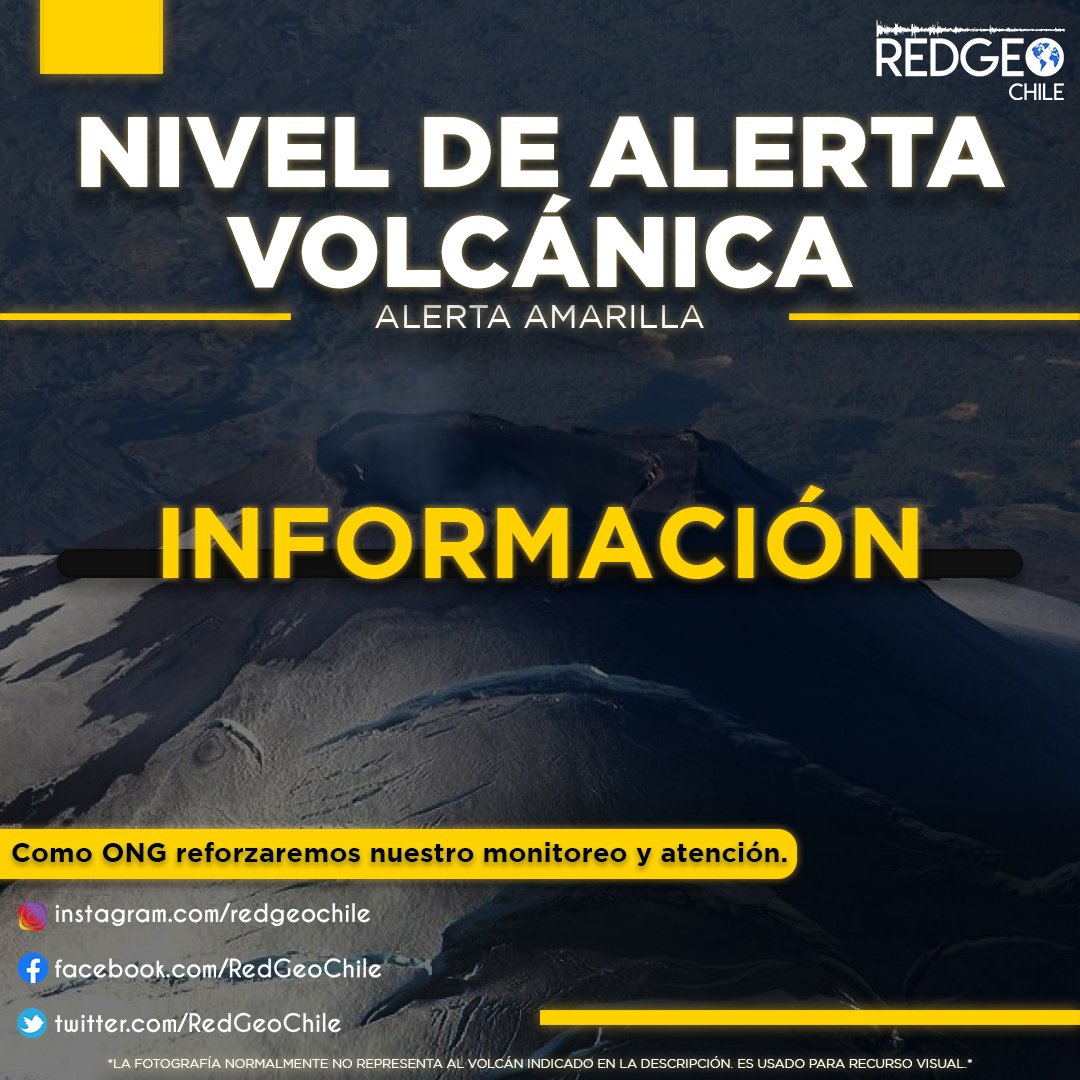 Red Geocientífica de Chile (@redgeochile) on Twitter photo CAMBIO DE ALERTA 🌋 | Hoy 18 de julio, <a href="/sernageomincl/">Sernageomin</a> anuncia el cambio de Alerta Técnica al Complejo Volcánico Planchón-Peteroa, región del Maule.
📄 El cambio de Alerta Técnica de Verde 🟢 a Amarilla 🟡 se debe a los más de 2.900 eventos sísmicos desde el 10 de julio. CAMBIO DE ALERTA 🌋 | Hoy 18 de julio, <a href="/sernageomincl/">Sernageomin</a> anuncia el cambio de Alerta Técnica al Complejo Volcánico Planchón-Peteroa, región del Maule.
📄 El cambio de Alerta Técnica de Verde 🟢 a Amarilla 🟡 se debe a los más de 2.900 eventos sísmicos desde el 10 de julio.