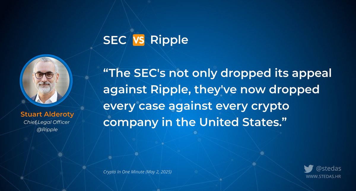 🚨 SEC vs. Ripple Update:

The SEC has officially withdrawn its appeal against Ripple, confirms Stuart Alderoty, Ripple’s Chief Legal Officer. ⚖️

This is a landmark victory for Ripple  and a defining turning point for #XRP and the future of crypto regulation