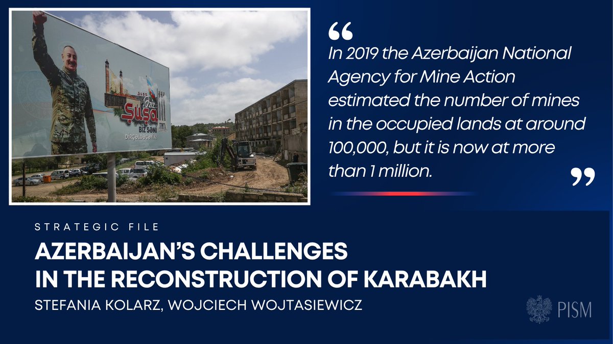 PISM_Poland's tweet image. 📢PISM Strategic File: Karabakh's Reconstruction Challenges
🇦🇿@KolarzStefania & @WojciechWojtas6 explore Azerbaijan's ambitious "Great Return Plan" for Karabakh in their latest Strategic File.
🚧The analysis highlights the financial hurdles in gaining international support, the…
