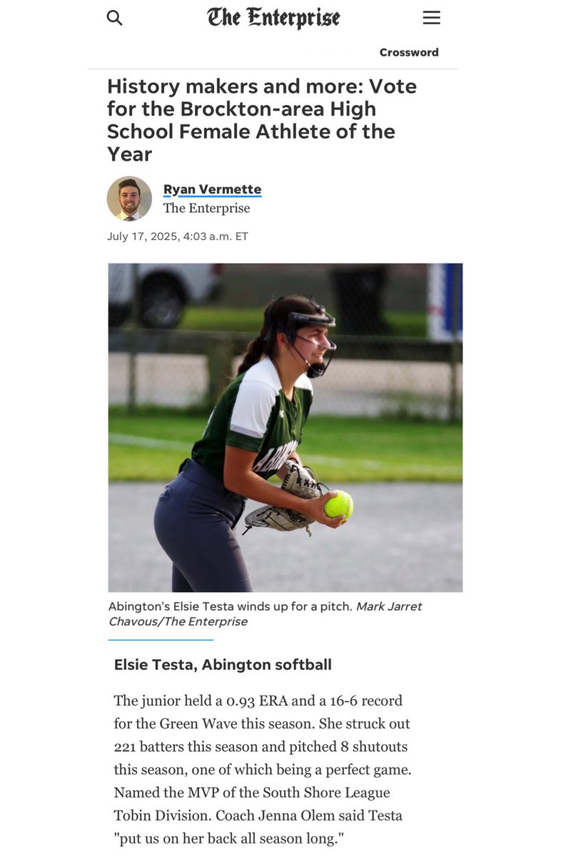 Elsie Testa 2026 (@elsietesta2026) on Twitter photo Honored to be nominated for Female Athlete of the Year! This recognition means so much to me, and I couldn’t have done it without the support of everyone who pushes me to be my best. Thank you <a href="/BrocktonSports/">Brockton Enterprise sports</a> for highlighting local athletes and inspiring us to keep working hard! Honored to be nominated for Female Athlete of the Year! This recognition means so much to me, and I couldn’t have done it without the support of everyone who pushes me to be my best. Thank you <a href="/BrocktonSports/">Brockton Enterprise sports</a> for highlighting local athletes and inspiring us to keep working hard!