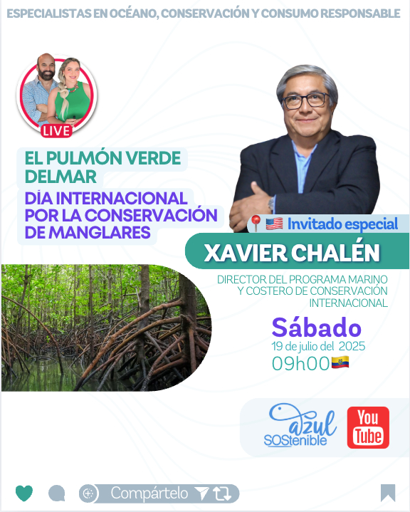 🌱 ¡Mañana hablaremos del Día Internacional por la Conservación de los Manglares!
El "pulmón verde del mar" es esencial para la vida marina, la protección costera y la lucha contra el cambio climático.

🗓️ Sábado 19 de julio
🕘 09h00 (Ecuador)
🎥 En vivo por nuestro canal de