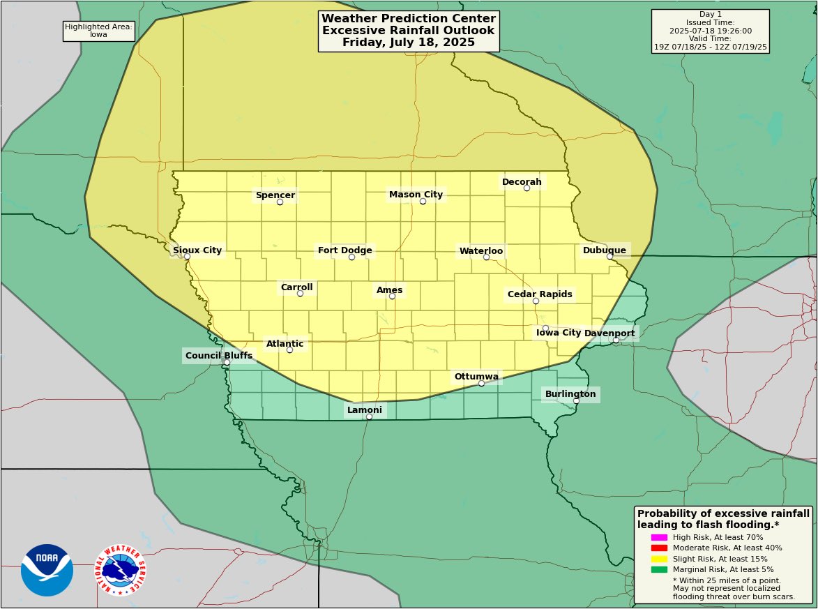 IAStormChasing's tweet image. There will be multiple rounds of heavy rain with thunderstorms that impact the state this weekend, primarily during the overnight hours. Excessive rainfall outlooks pictured below.