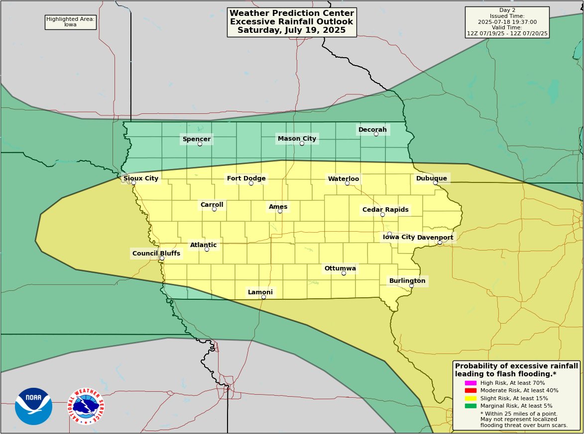 IAStormChasing's tweet image. There will be multiple rounds of heavy rain with thunderstorms that impact the state this weekend, primarily during the overnight hours. Excessive rainfall outlooks pictured below.