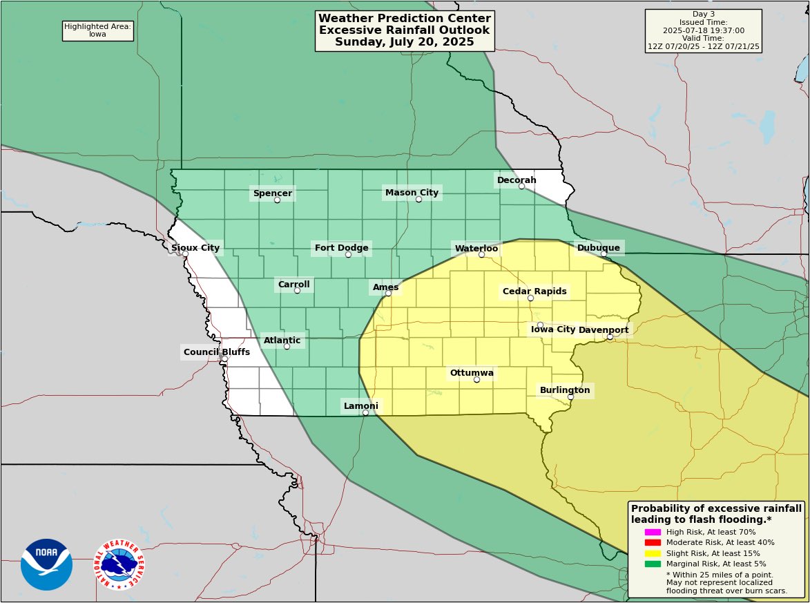 IAStormChasing's tweet image. There will be multiple rounds of heavy rain with thunderstorms that impact the state this weekend, primarily during the overnight hours. Excessive rainfall outlooks pictured below.