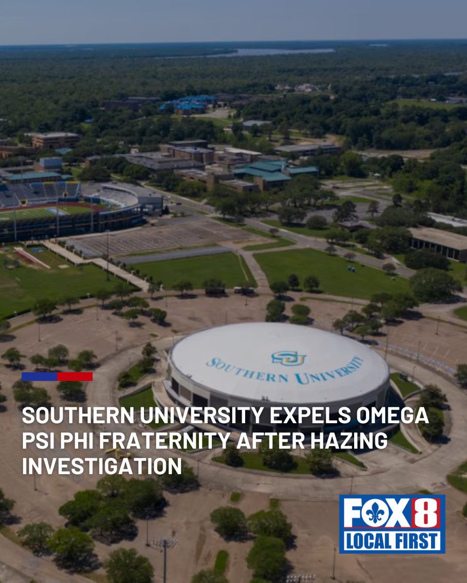 FOX8NOLA's tweet photo. Southern University has announced Friday, that the Beta Sigma Chapter of Omega Psi Phi Fraternity has been expelled from campus. https://t.co/Gy8hKlFSsk https://t.co/LfQx8jGnAA