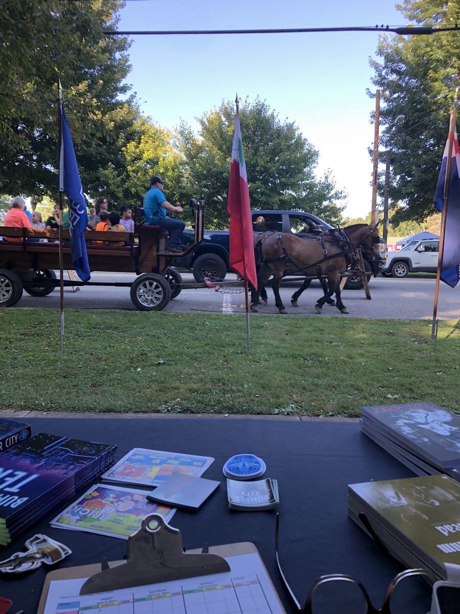 The view from my booth. Had my best opening day ever. Sold a lot of books and meet some really nice people. And there is a Puerto Rican food truck behind me that smalls amazing. Live music, really great event. Waterford Heritage Days near Erie Pa!