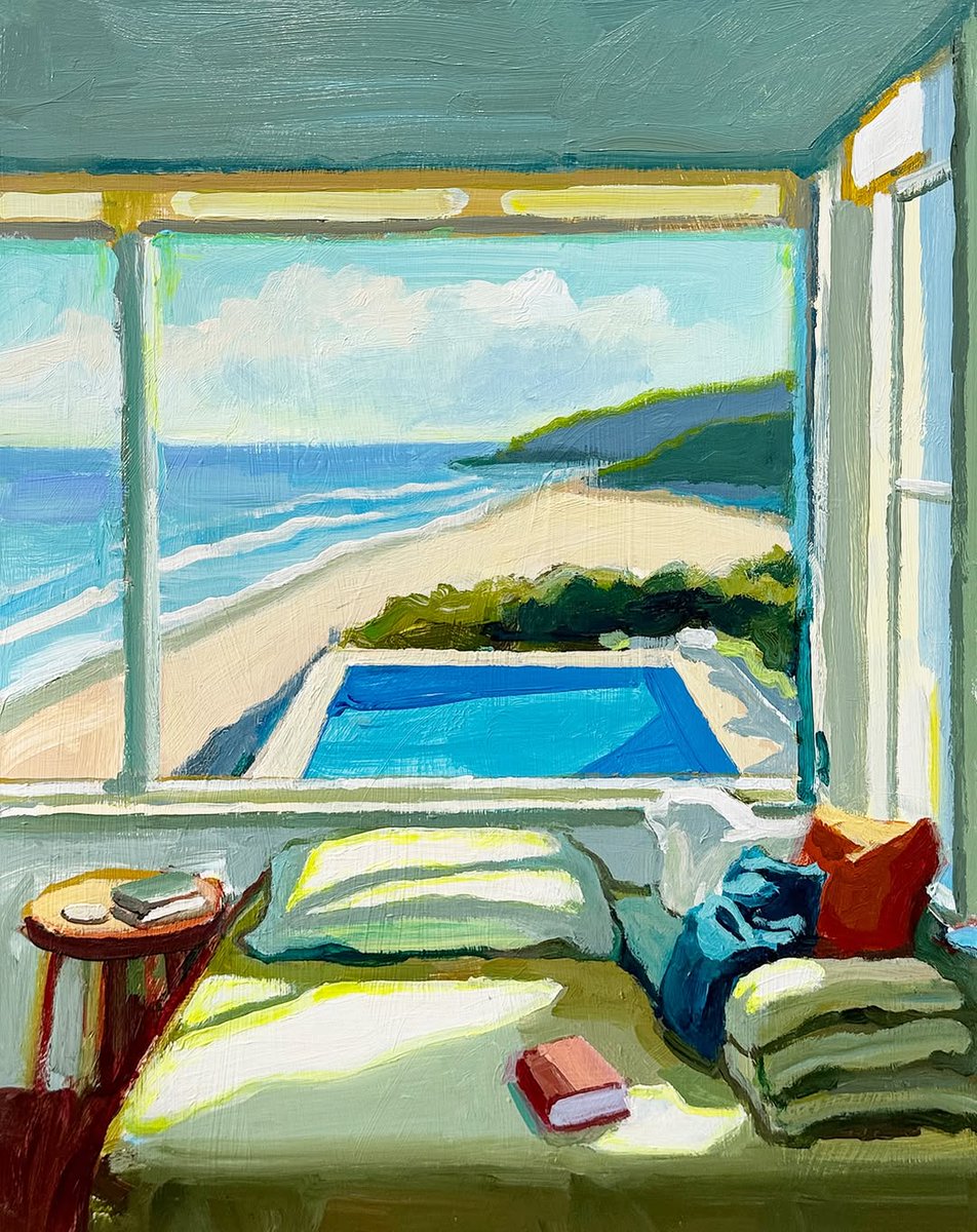 RClaremont's tweet image. The tea went cold. The books stayed shut. And somehow, it felt just right. ☀️
A lazy Narrabeen escapes, where the hours blurred and the ocean kept shifting mood.
Sand scratched the floorboards, and even the to-do list felt optional.
“Afternoon Drift”, 35x45cm, acrylic on board.