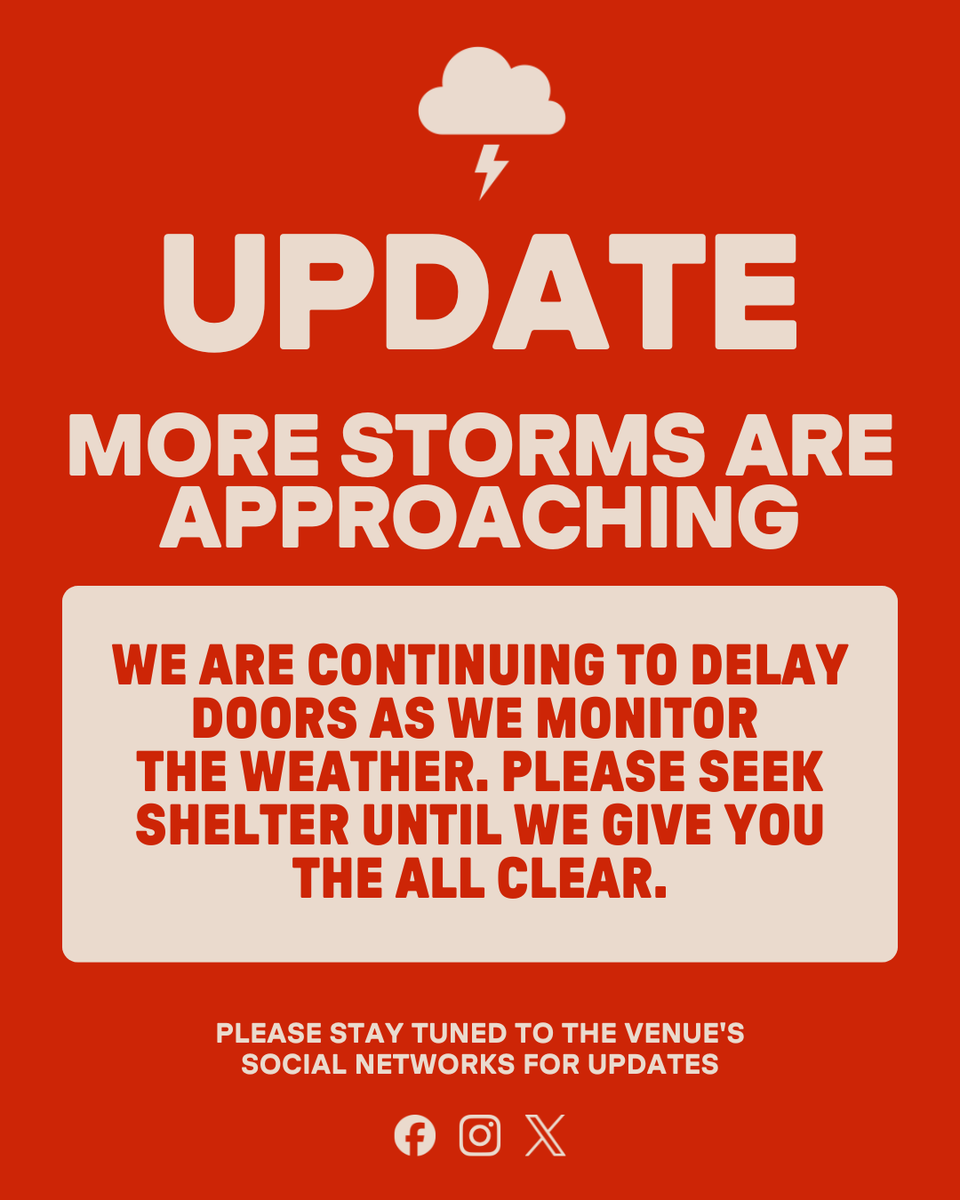 Ascend_amp's tweet image. π¨ UPDATE: There's another round of storms expected to be over the venue around 7:30PM. We're keeping a close eye on those storms and hope to open doors once that storm has passed. Thank you for your patience and stay safe!
Text THATH to +1 (615) 437-4413 for updates.