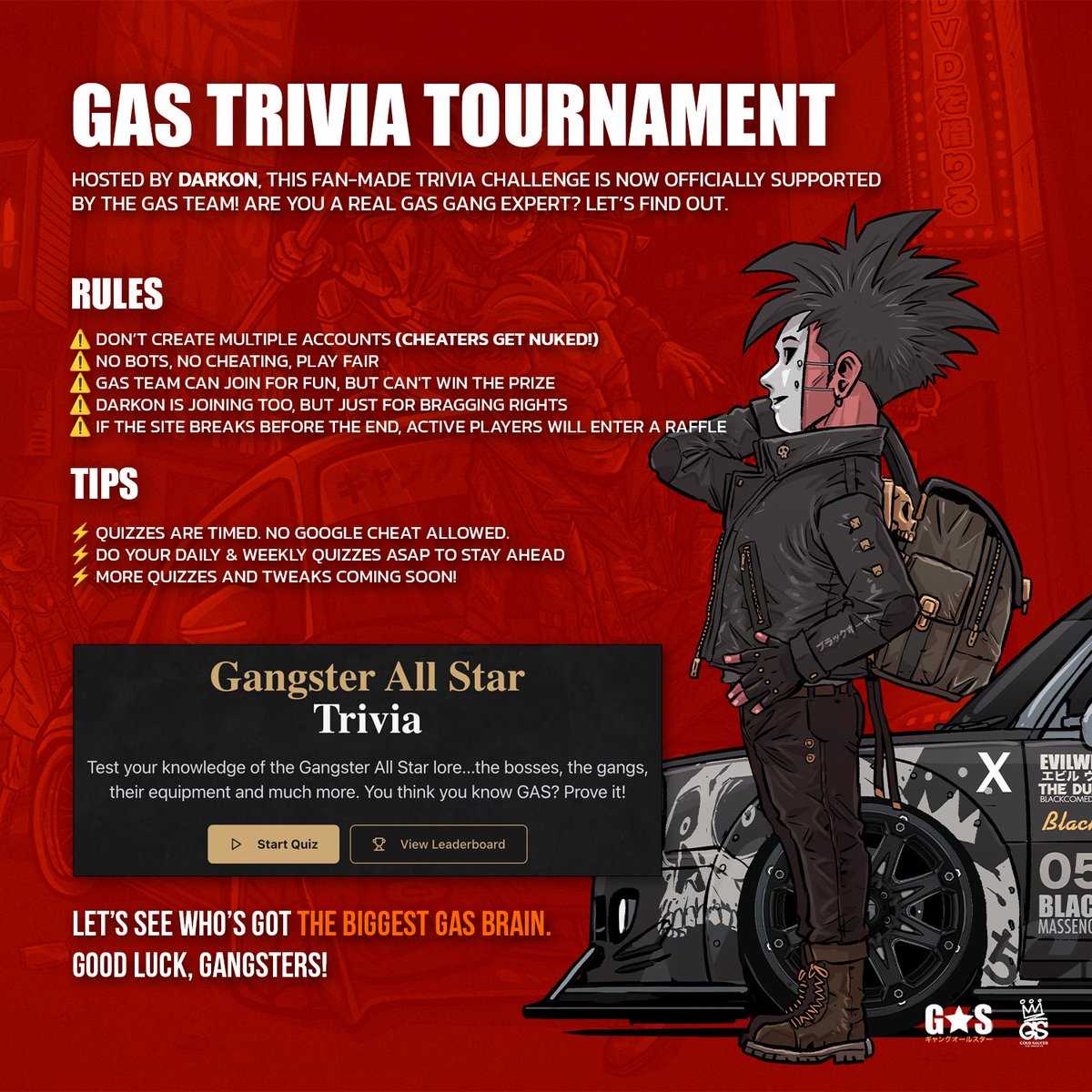 (2/2)

📌Rules
📌Tips

Let's see who's got the BIGGEST GAS BRAIN.
Good luck, Gangsters!

#GASTRIVIA
#GAS #GangsterAllStar
#GASWAY #GoldSaucerTH