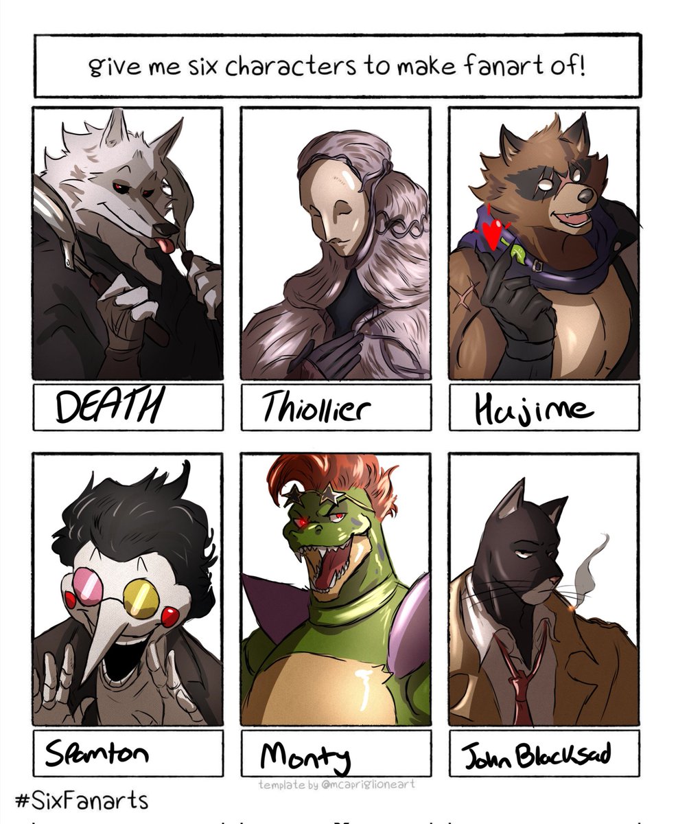O'Donnis commissions open 5/10 (@howdypeepos) on Twitter photo Six characters? Done.
This was fun! Six characters? Done.
This was fun!