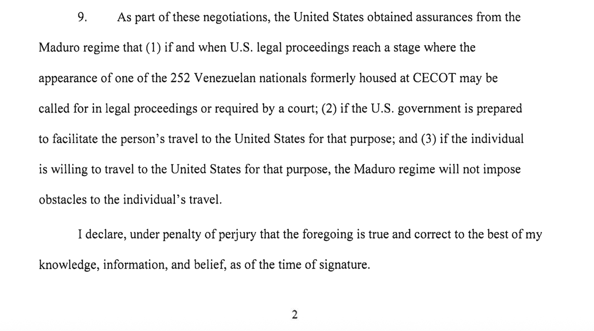 kyledcheney's tweet image. 🚨The Trump administration says it has arranged with the Maduro regime to be able to bring back any of the deported Venezuelans for legal proceedings if ordered by a court. s3.documentcloud.org/documents/2601…