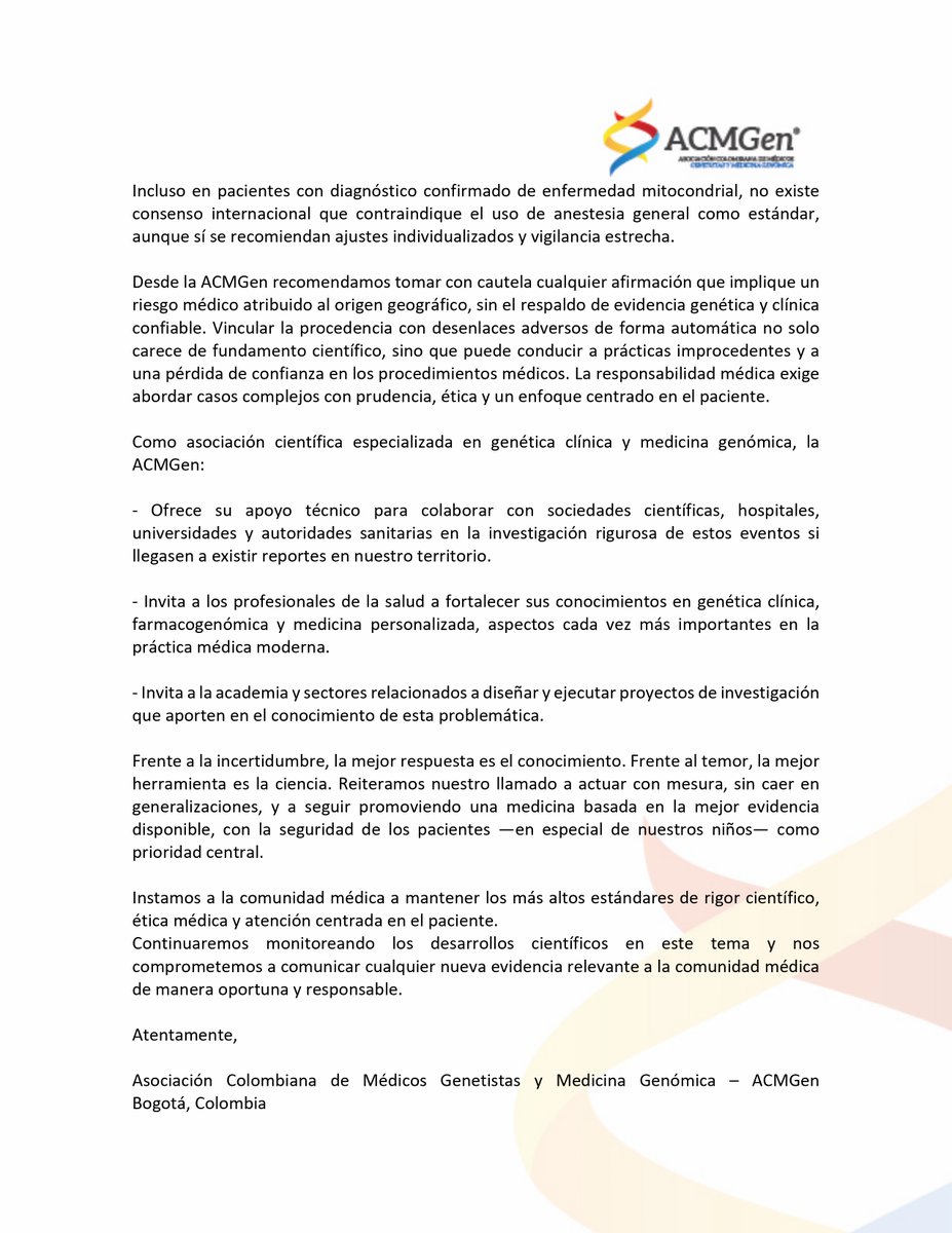 Desde la ACMGen hacemos un llamado a la prudencia y al rigor científico ante recientes comunicados.

La evidencia debe guiar nuestras acciones.

Consulta el comunicado completo.

#ACMGen #GenéticaMédica #MedicinaBasadaEnEvidencia