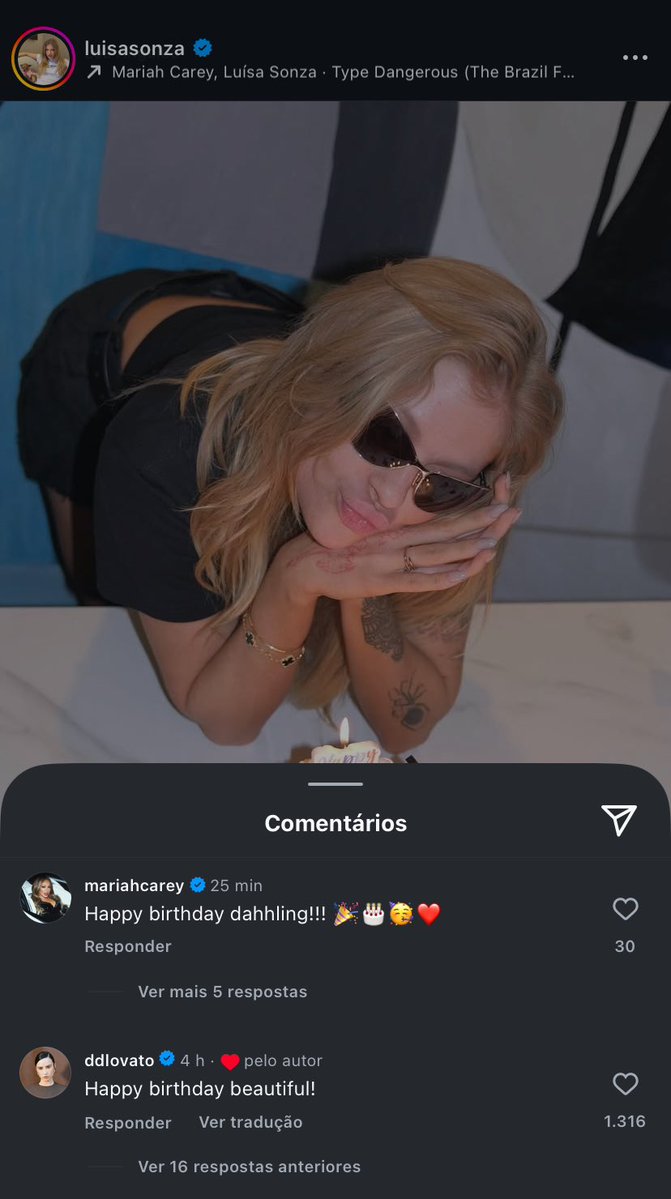 acessosonzers's tweet image. AMIGAS! Mariah Carey acaba de desejar feliz aniversário para Luísa Sonza no Instagram. 🥹💕