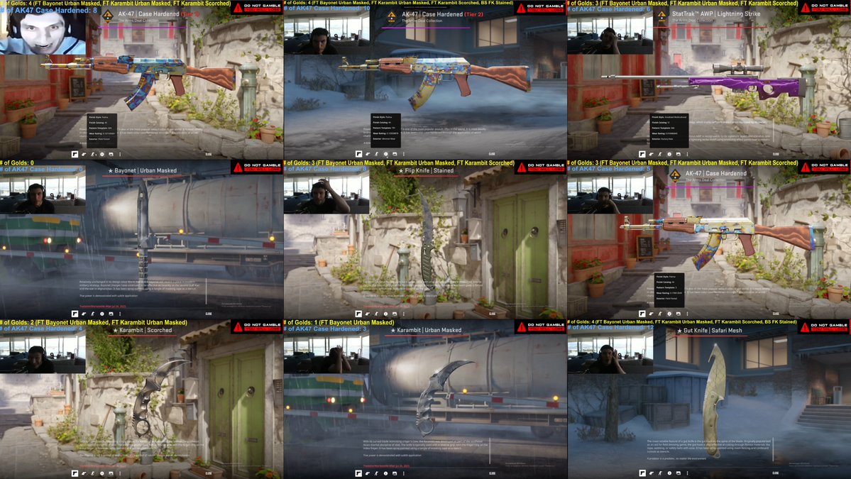 MarketCSGOcom's tweet image. .@Trainwreckstv just unboxed $100K in CS2 cases – best drops in one pic 👀
5 Golds (all shitty) and 13 AK-47 | Hardened 😐